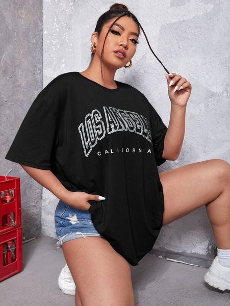 

plus letter graphic drop shoulder tee d3yf#, Black