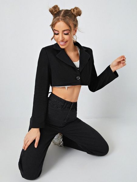

single button crop blazer m9vu#, White