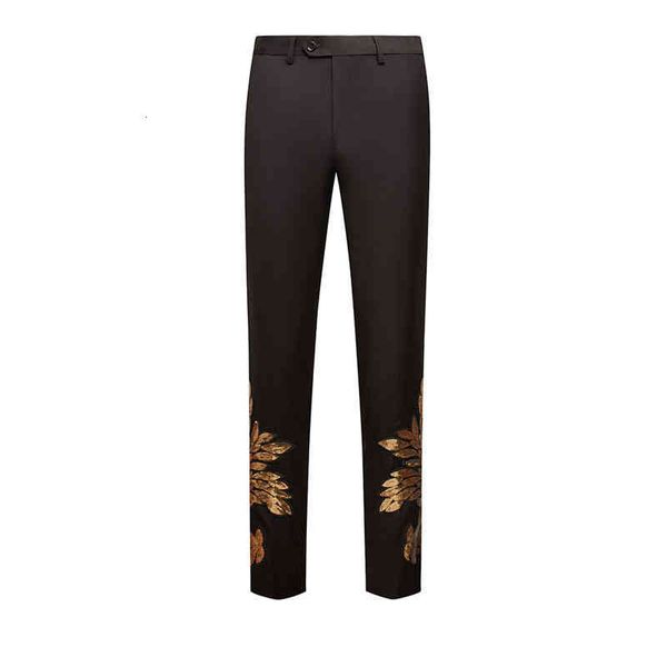 

men's pants positioning decal sequin slim fitting trousers stage performance banquet wedding men's, Black