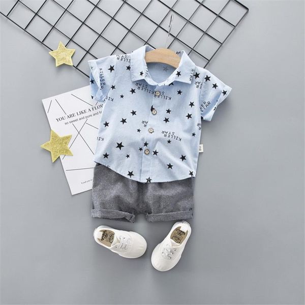 Kleidung Sets Kinder Sommer Stern Muster Turn-down-Hemd Shorts 2 Stück Anzug Für Baby Jungen 2022 Kinder Mode kleidungKleidung