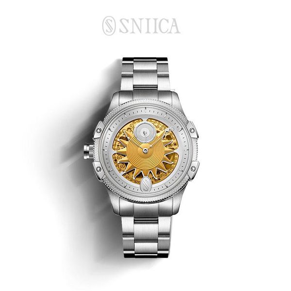 

wristwatches fashion personality sun skeleton automatic mechanical movement sapphire mirror waterproof stainless steel watches for menwristw, Slivery;brown