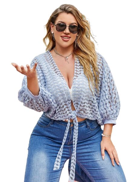 

plus heart pattern mesh kimono u21w#, Black;gray