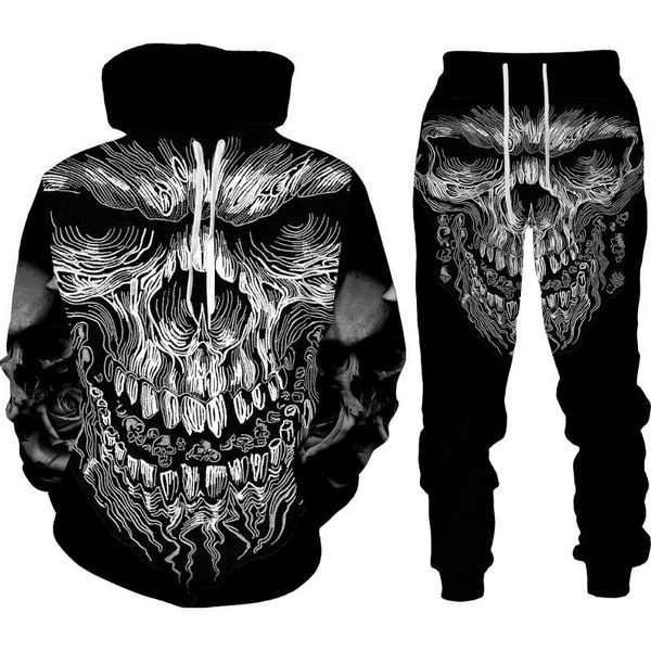 Tute da uomo 3D Halloween Skull stampato maglione con cappuccio set abbigliamento sportivo maschile tuta manica lunga autunno inverno uomo abbigliamento completo