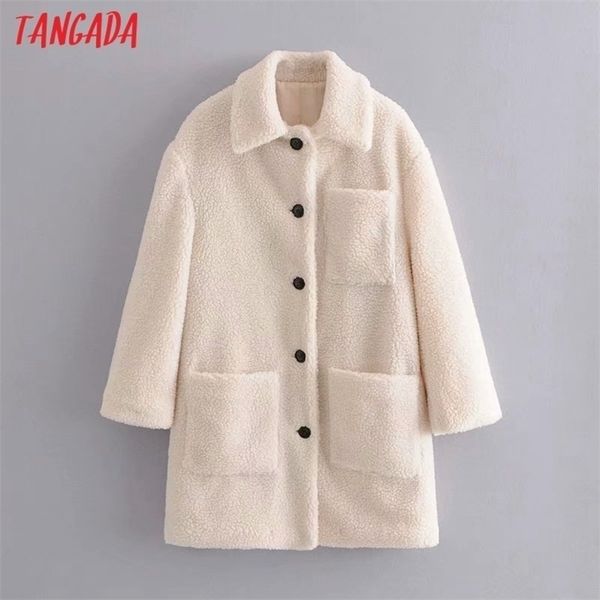 

tangada elegant women oversized teddy coat warm thick zipper winter warm plush coat female overcoat t200212, Black;brown