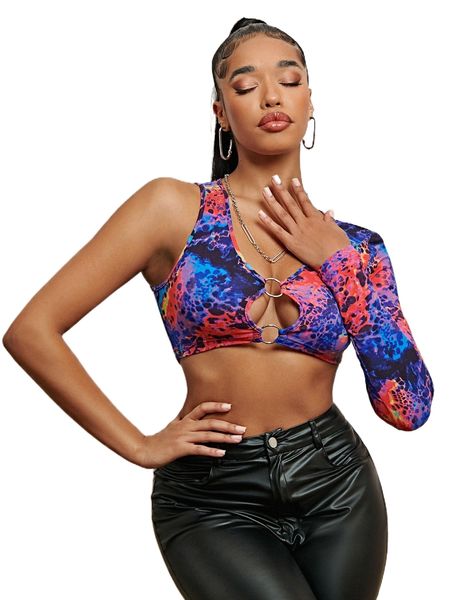 

sxy o-ring cutout front tie dye crop r9hu#, White