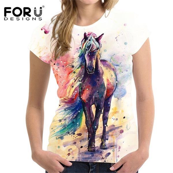 Forudesigns Art Painting Horse Print Женская футболка мода Summer 3d Print Tshirts повседневные женские топы