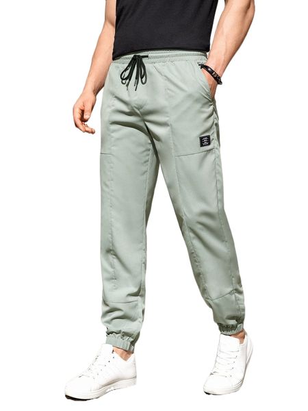 

men letter patched detail drawstring waist pants v5hm#, Black