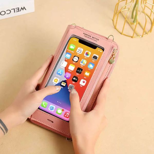 

wallets lonny touch screen female oblique cross anti-theft multifunctional one shoulder transparent mini bag wallet mobile phone