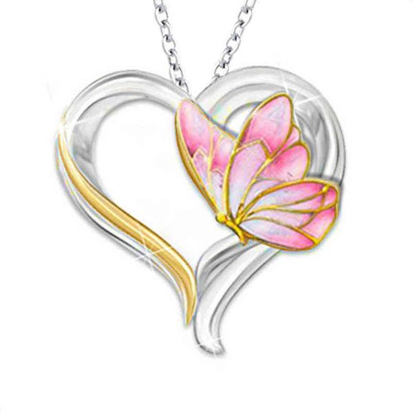 

fashion new style pendant warm and creative personality two-color heart-shaped butterfly necklace female jewelry, Silver