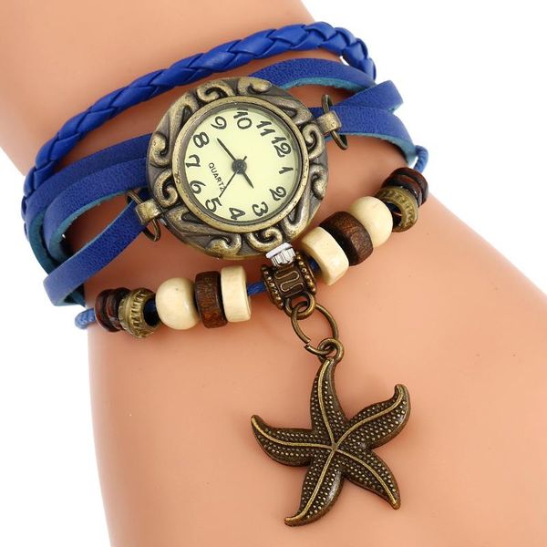 Orologi da polso Gnova Platinum Ethnic Bracciale Orologio Sea Star Charm Orologio da polso vintage in vera pelle Girl Fashion School A902Wristwatches Wri