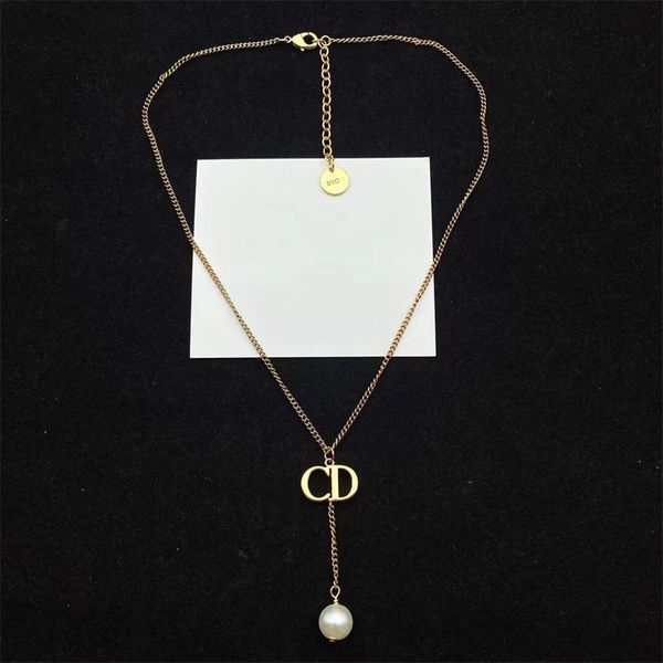 

designer jewelry online new fashion letter chain pearl pendant necklace women's net red same versatile necklace, Silver