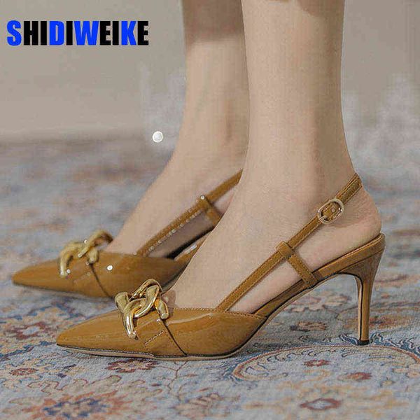 

women's slingback high heel leather shoes fashion black chain pumps woman elegant party pointed toe pump ad1661 220519