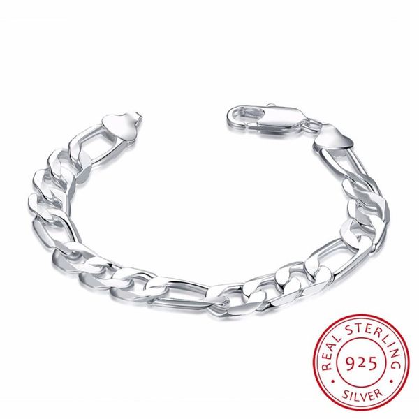 Andere Armbänder Lekani Fashion 925 Sterling Silber Armband 12 mm breit Herren Figaroketten 21 cm für Frauen Edlen Schmuck PulseirasAndere