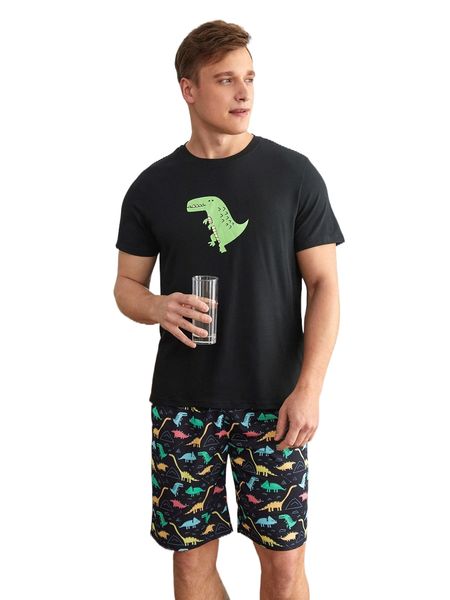 

men dinosaur print pj set 04ay#, Black;brown