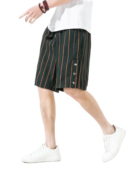 

men stripe button side shorts 56t9#, White;black