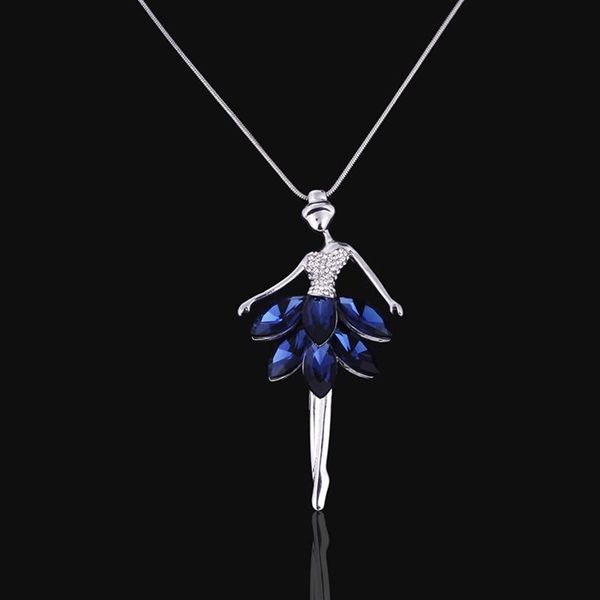 Collane con ciondolo Fashion Blue Ballet Dance Girl Collana Ballerina Catena a maglie color argento JewelryPendant