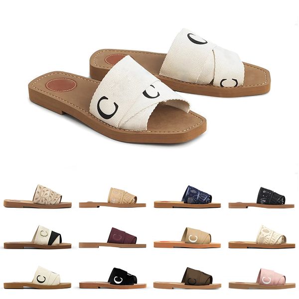 

2022 slippers women woody mules flat chole sandals slides designer canvas slippers white black sail womens fashion outdoor beach shoes size
