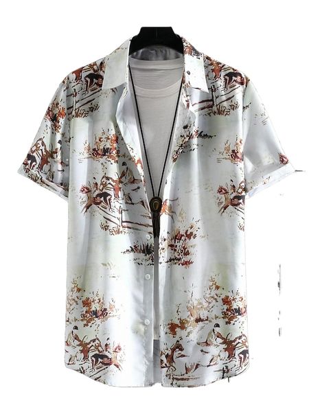 

men random horse & figure graphic shirt without tee d3wi#, White;black