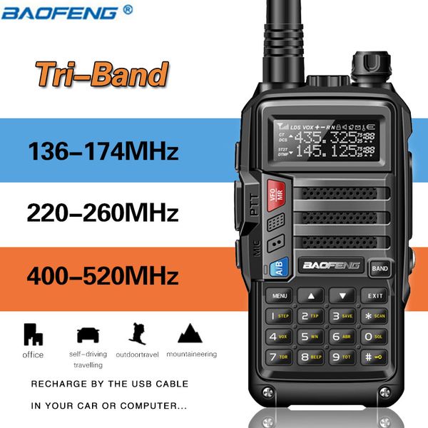 

baofeng uv-s9 plus tri-band 10w 2xantenna vhf uhf 136-174mhz/220-260mhz/400-520mhz 10km long range ham radio walkie talkie