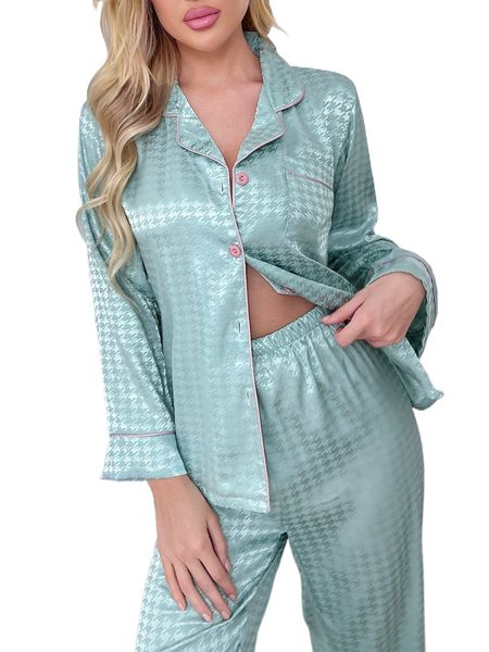 

houndstooth print contrast binding pj set j5x5#, Black;red