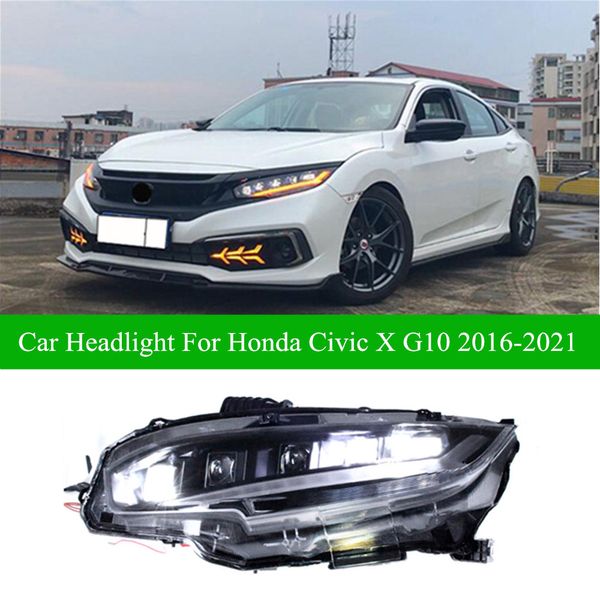 Led Daytime Running Headlight Montagem para Honda Civic X G10 Luz da cabeça 2016-2021 Dinâmico Turn Signal Sinal Dual Beam Lens Acessórios para Lens de Lens