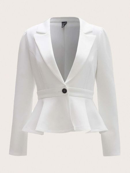 

notched collar single button peplum blazer l00c#, White