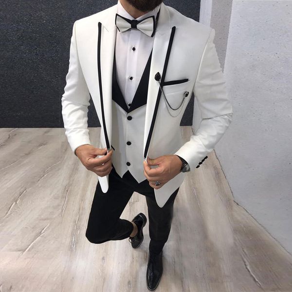 

latest white wedding tuxedos groom wear peaked lapel slim fit blazer tailor madethree piece men suits jacket vest coat pants party prom busi, Black;gray