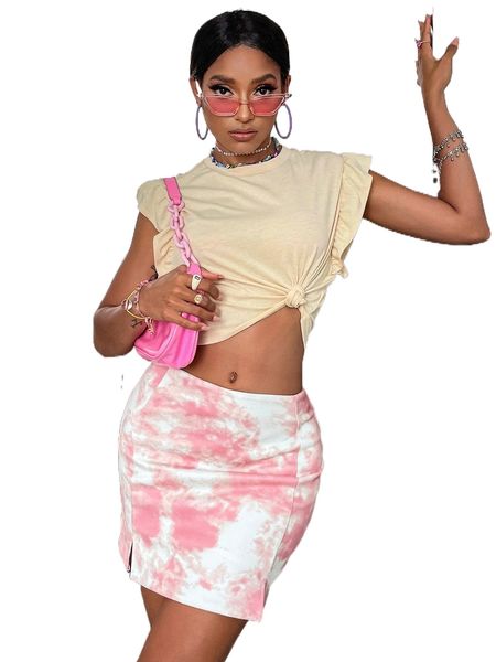 

ruffle sleeve crop tee l1gt#, White