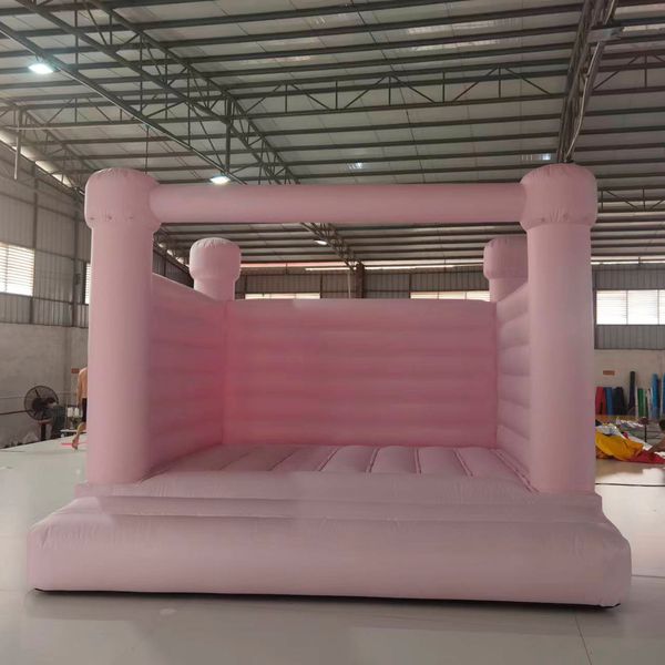 Atacado Luz Rosa Bounce House Comercial PVC Inflável Castelo Bouncy Branco Casamento / Jumper / Bouncer Com Ventilador De Ar Para Festa De Aniversário