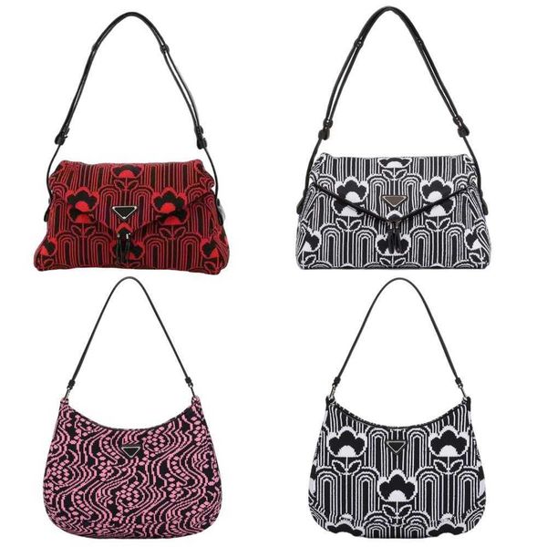 

designer women's cleo jacquard knit leather signaux shoulder bag luxury brand knitting geometry triangle female shoulder hobo bags top