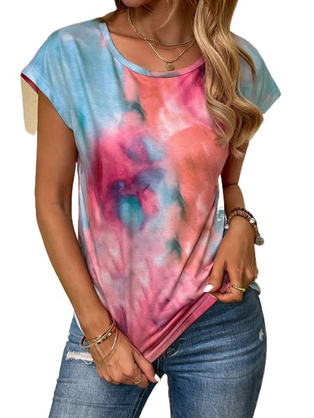 

tie dye batwing sleeve tee w3hk#, White