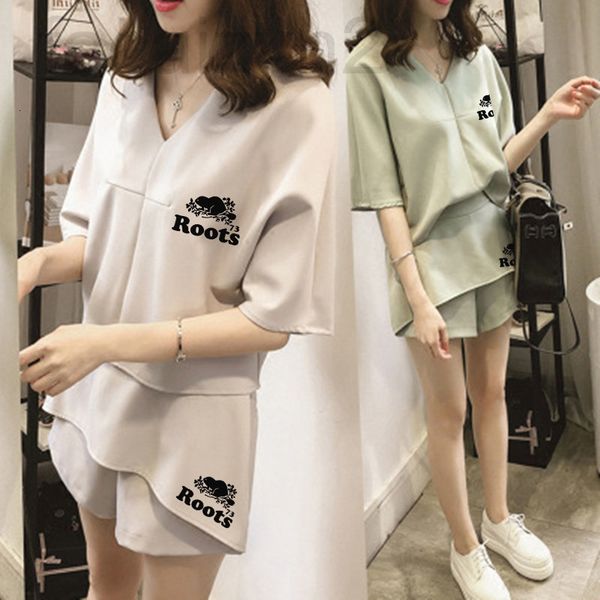 

two piece dress designer [roman cloth][women's clothing]summer short sleeved t-shirt + shorts two piece casual suit b8kq2022, White