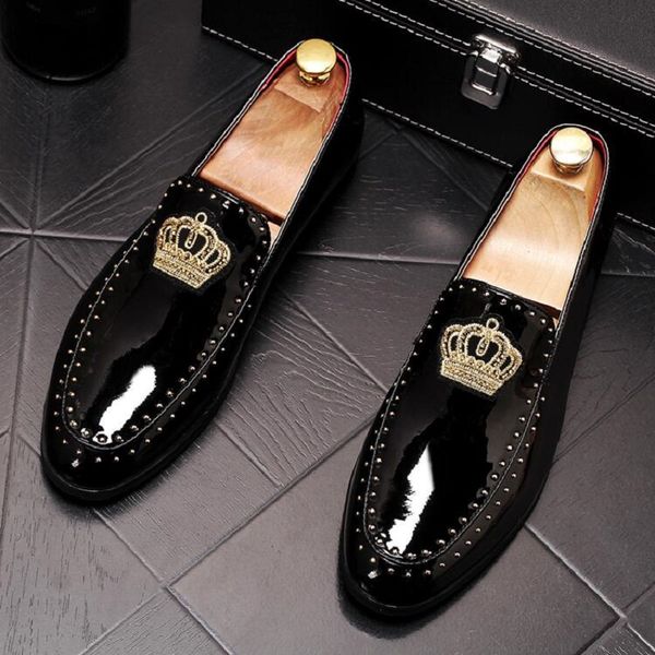 

new arrival men shoes charming glitter embroidery crown flats dress gentleman male wedding homecoming evening groom prom shoes big size da05, Black