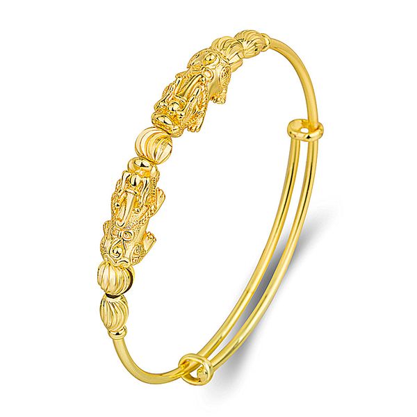 Модные классические деньги пиксиу перевод бусины Push Bracelet Bracelet Ladies Мужское медное покрытие 24 -километровое изделия из золотого браслета