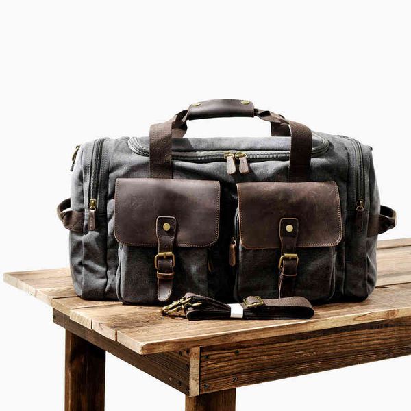 

muchuan mens canvas leather travel bags carry on luggage handbags big traveling duffel bags tote large weekend bag overnight 220511