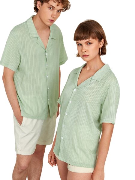 

1pc lapel neck button front shirt 50rw#, White;black