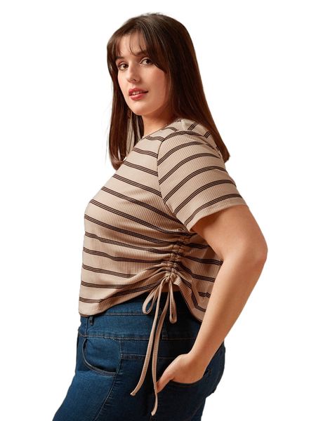 

frenchy plus striped drawstring side tee n3nd#, Black