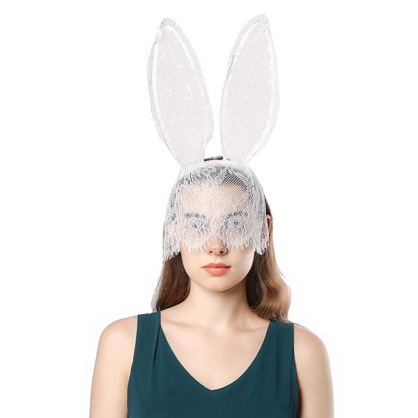 Weiße Spitze Bunny Girl Haarband Party Masken Schleier Abdeckung Sexy Bunny Ohr Stirnband Geburtstag Performance Zubehör Kopfschmuck Festliche Lieferungen Großhandel