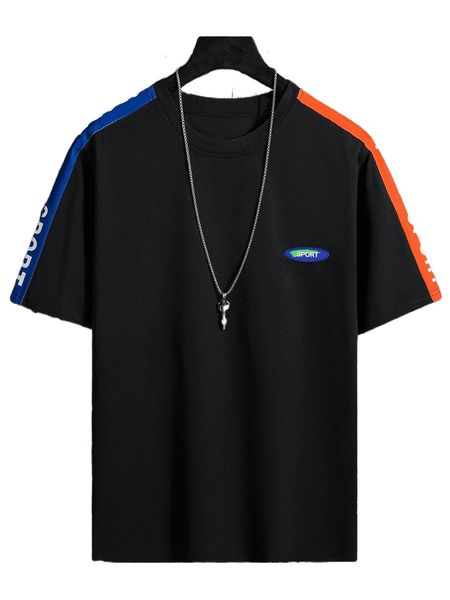 

men letter patched contrast side seam tee o8te#, White;black