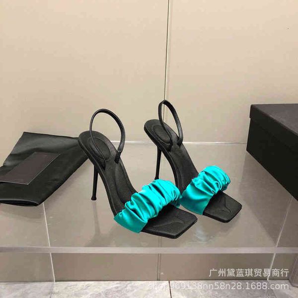 

sandals spring silk pleated square head fairy style one-sided belt high-heeled sandals fashion shoes, Black