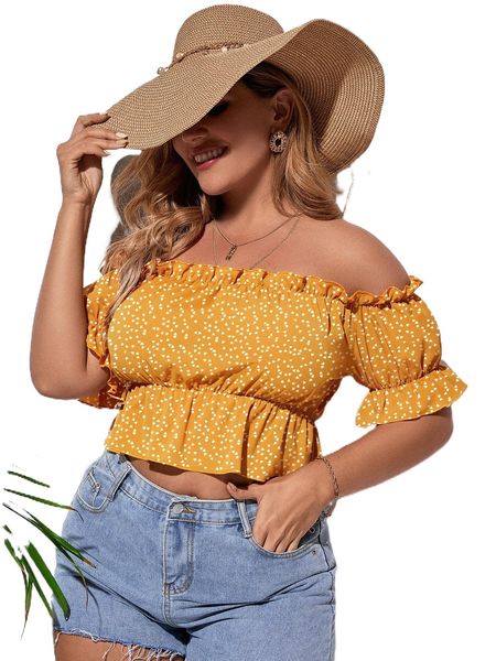 

plus confetti heart print bardot peplum blouse y67b#, Black