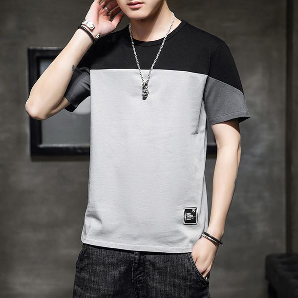 

2022 summer new short sleeve t-shirt mens stitching teenagers students loose casual pure cotton half sleeve t-shirt men, Black;brown