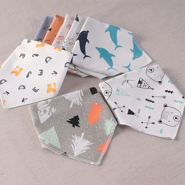 2022 kid Burp Cloths Cartoon Cotton Baby Bavaglini traspiranti Multistyle Cute Toddler Infant Forma triangolare bambino Baby Feeding Soft Triangle Drool Bib Prezzo all'ingrosso