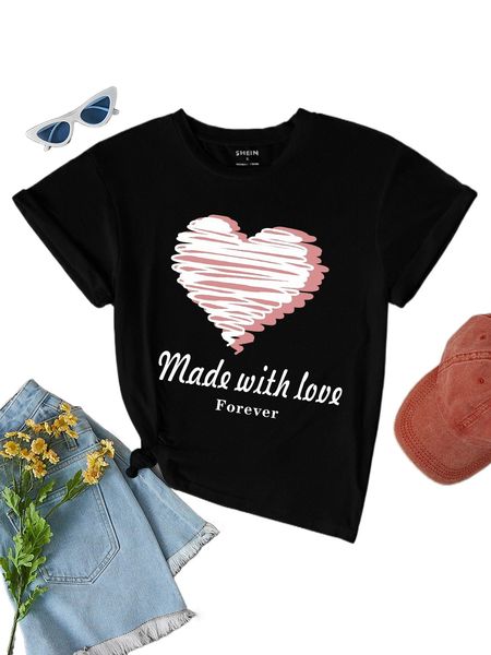 

heart & slogan graphic tee l9y9#, White