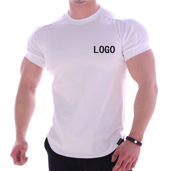 

plus size quality mens round neck t shirt custom running training t shirt men quick dry elasticity gym workout t shirts 220609, White;black