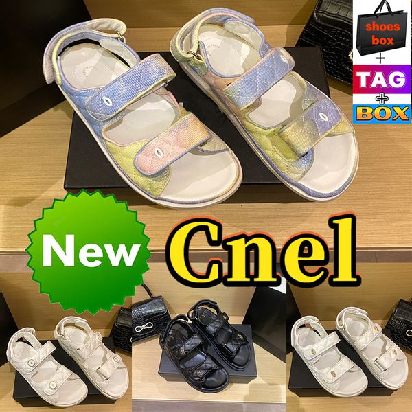 Luxus Cnel Sandale Flache Slides 22SS Damen Schuhe Inter Locking Magic Tape Riemen Gesteppte Sandalen Plattform Hausschuhe Indoor Outdoor Strand Slide Slipper