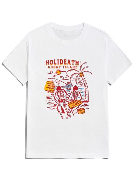 

romwe x extreme road guys letter skull & tropical graphic tee z2po#, White;black