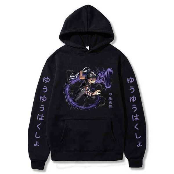 

anime yuyu hakusho hoodie hiei printed hoodies hooded sweatshirts hip hop streetwear casual y220702, Black