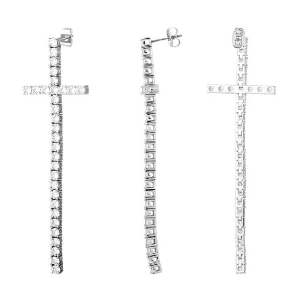 

hip hop stud diamond cross drop hoop earrings shiny cz women men personality accessories tassel earrings, Golden;silver