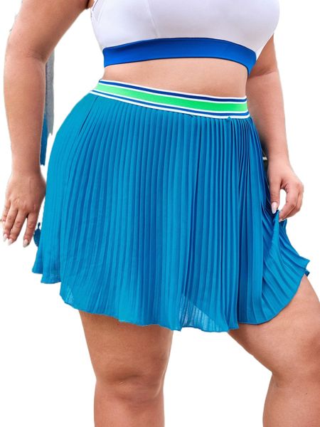 

plus striped waist pleated split side sports skort o5m5#, Black